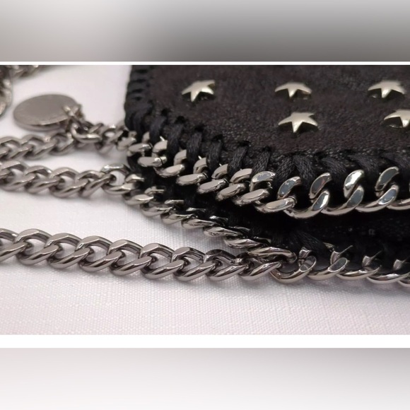 STELLA MCCARTNEY Mini Falabella Shaggy Deer Embellished Shoulder Bag Black EUC - Picture 7 of 14